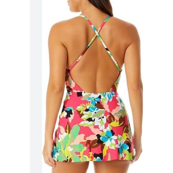 Anne Cole Sz 6 Swimsuit Tropical V-neck Swim dress One-Piece Resortwear Beach - Picture 2 of 6